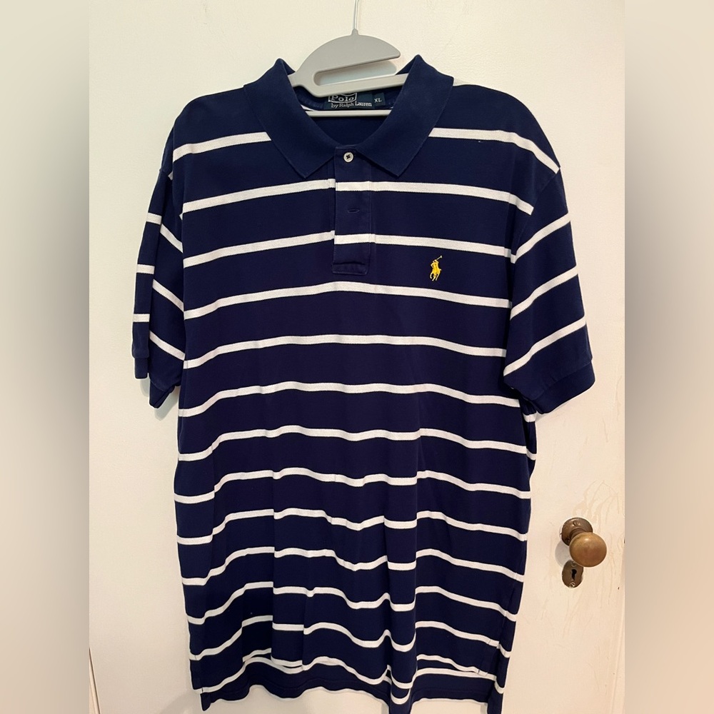 Men's Polo by Ralph Lauren Navy & White Striped Shirt Size XL